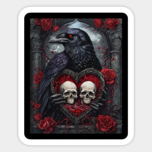 Gothic Raven: Crimson Embrace Sticker
